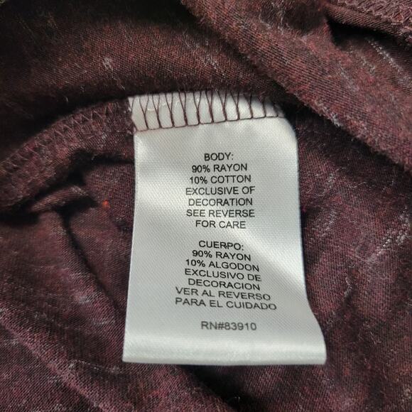 RXB Ruffle Top Womens XS Burgundy Heathered Stretches Flutter Sleeves - Picture 9 of 11